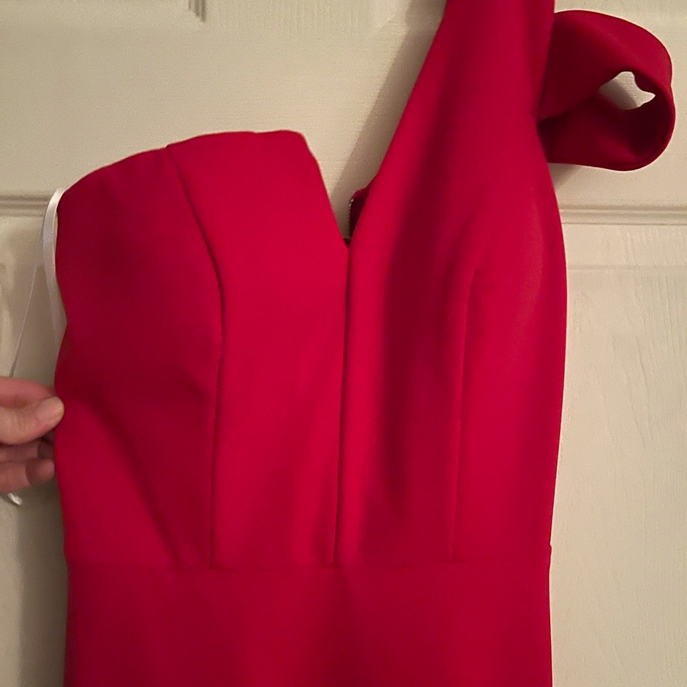 Only worn once one shoulder red gown
